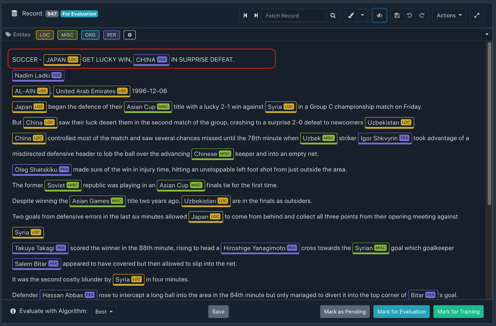 Workbench in acharya showing annotations