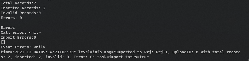 sample upload result CLI sample upload result CLI